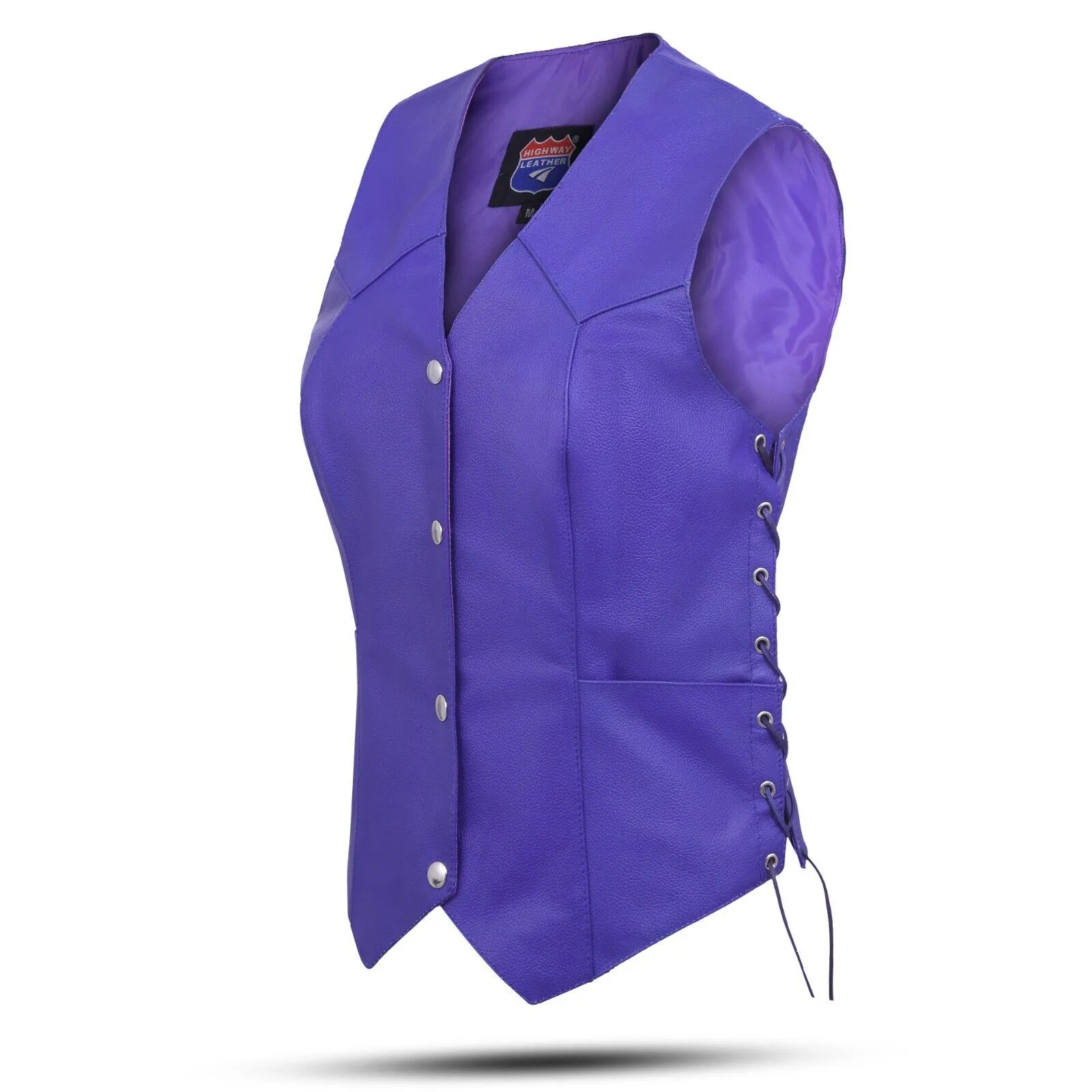 HL14501Purple Royal Purple lace up side Leather Vest for Motorcycle clubs V ROYAL PURPLE