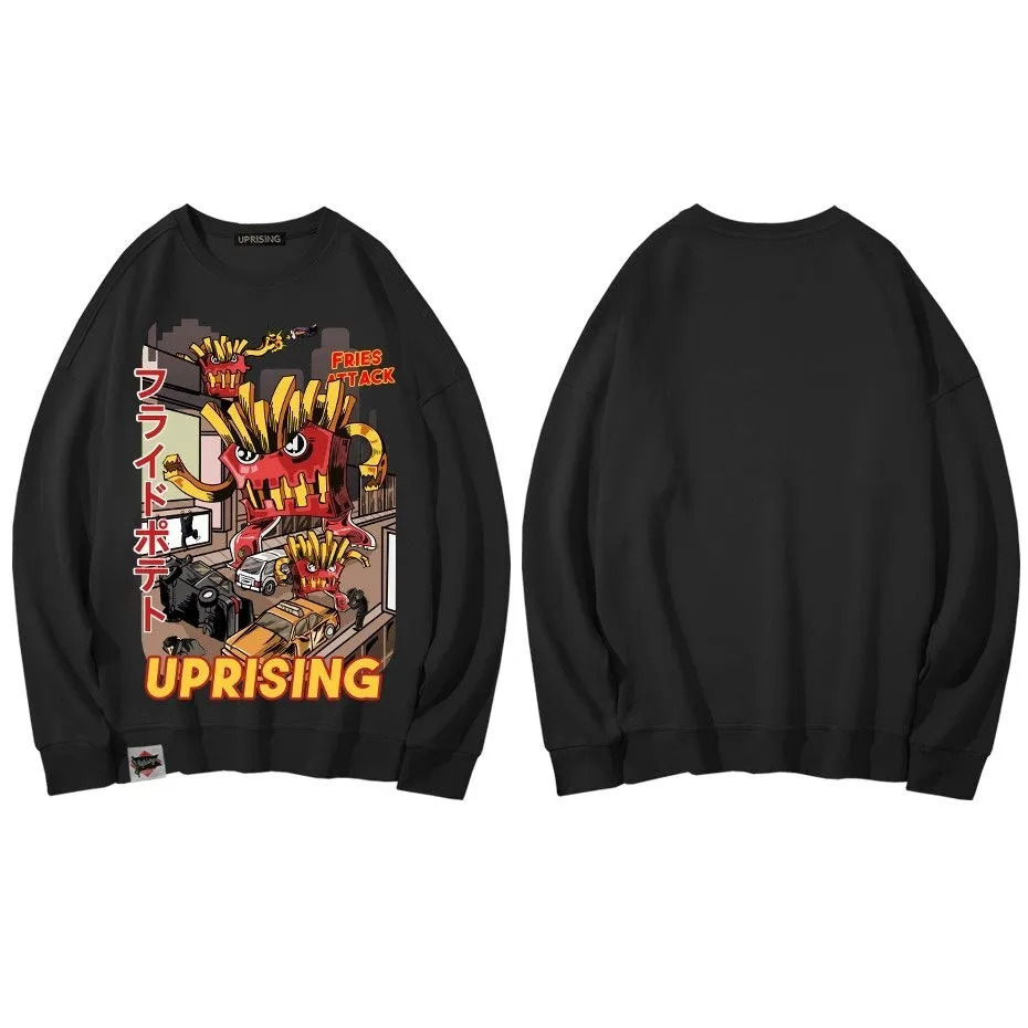 Hoodies, Sweatshirts  French fries attack uprising counterattack men's long-sleeved original fashion brand hip hop punk