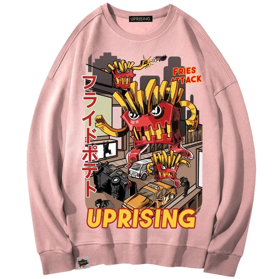 Hoodies, Sweatshirts  French fries attack uprising counterattack men's long-sleeved original fashion brand hip hop punk