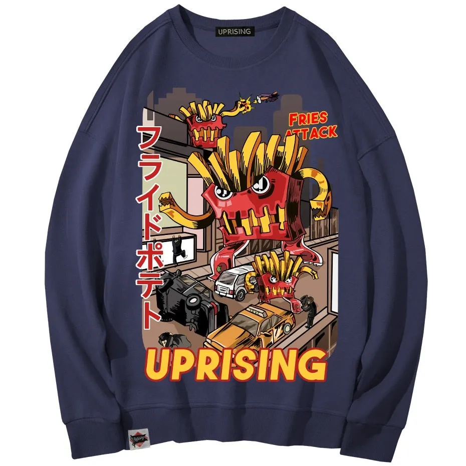 Hoodies, Sweatshirts  French fries attack uprising counterattack men's long-sleeved original fashion brand hip hop punk