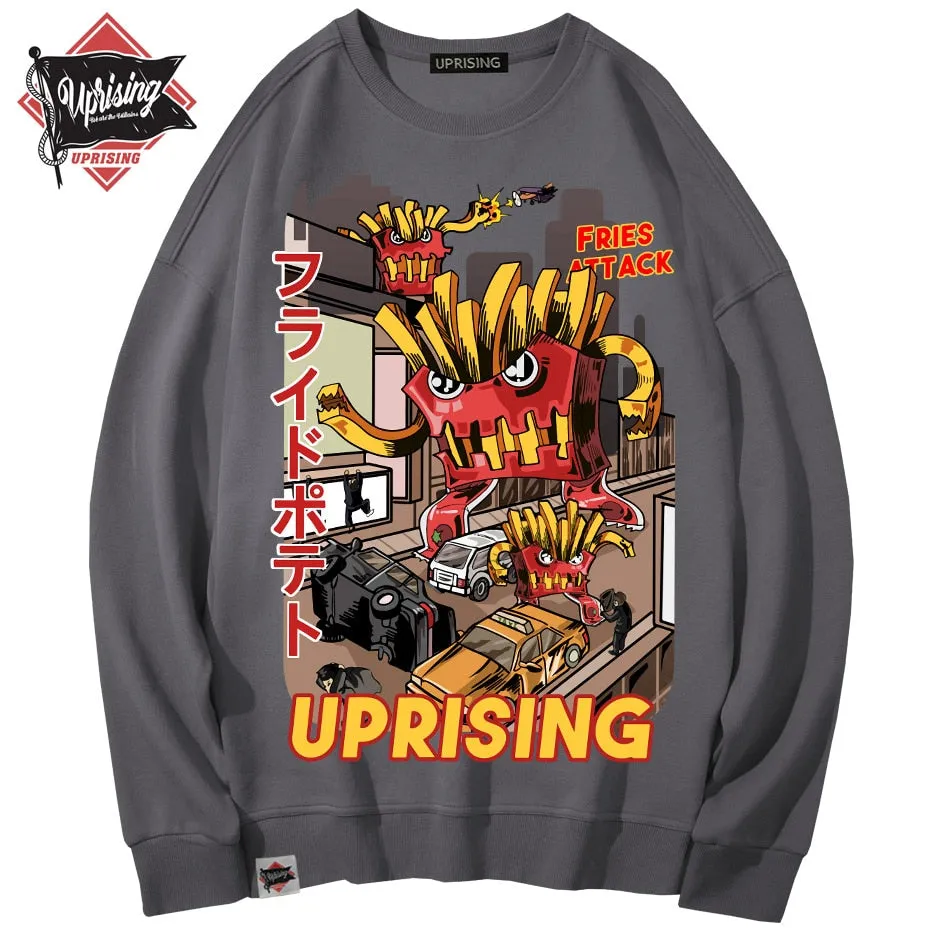 Hoodies, Sweatshirts  French fries attack uprising counterattack men's long-sleeved original fashion brand hip hop punk