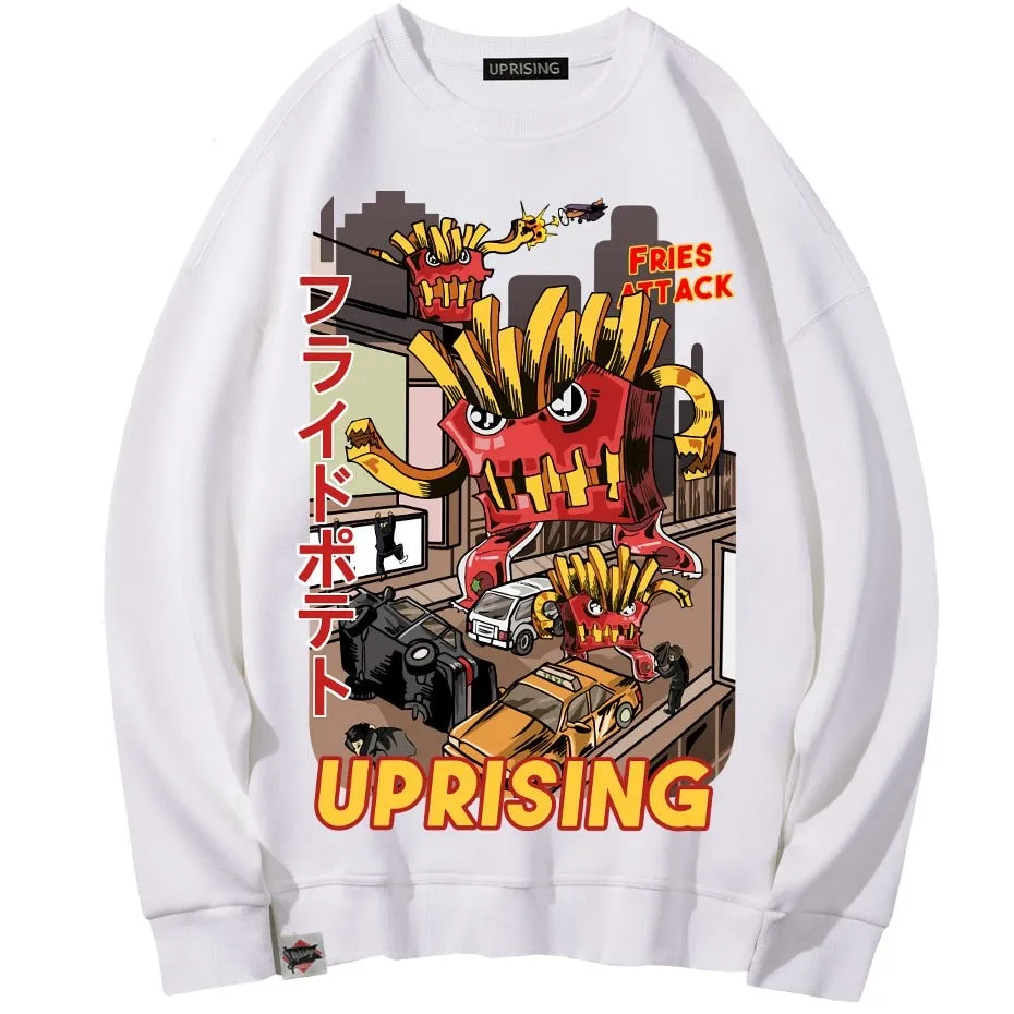 Hoodies, Sweatshirts  French fries attack uprising counterattack men's long-sleeved original fashion brand hip hop punk