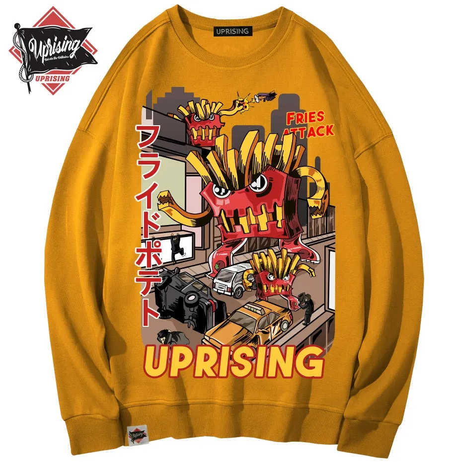 Hoodies, Sweatshirts  French fries attack uprising counterattack men's long-sleeved original fashion brand hip hop punk