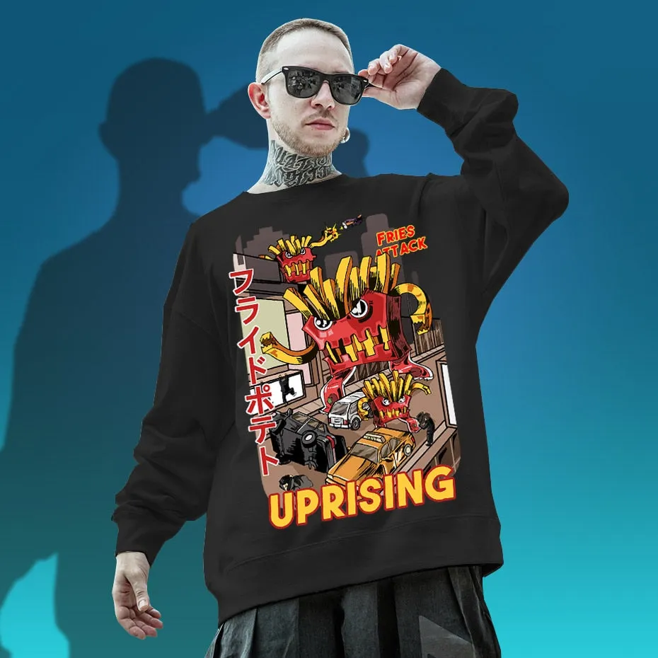 Hoodies, Sweatshirts  French fries attack uprising counterattack men's long-sleeved original fashion brand hip hop punk