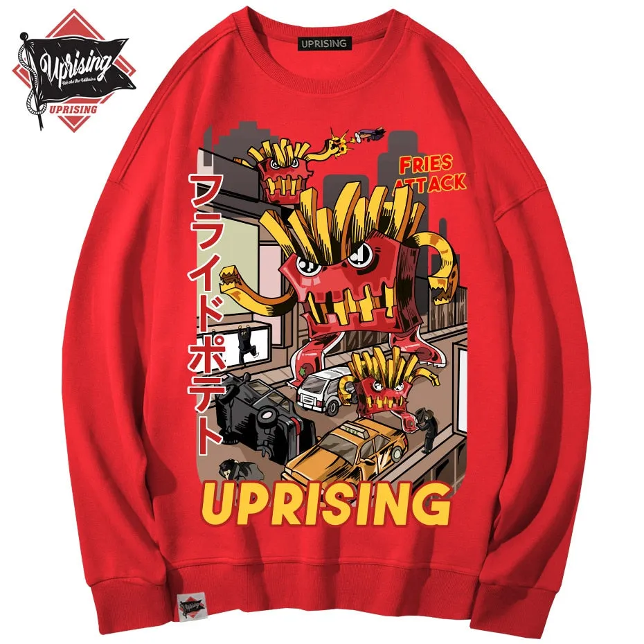 Hoodies, Sweatshirts  French fries attack uprising counterattack men's long-sleeved original fashion brand hip hop punk