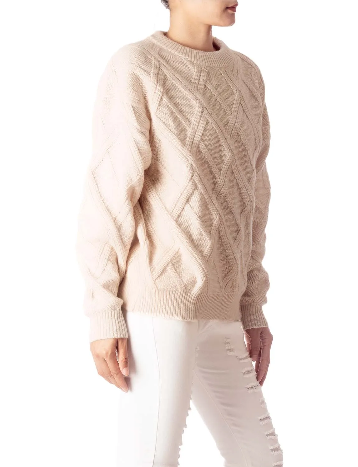 iB-iP Women's Cozy Casual Top Long Sleeve Cable Knitted Pullover Sweater