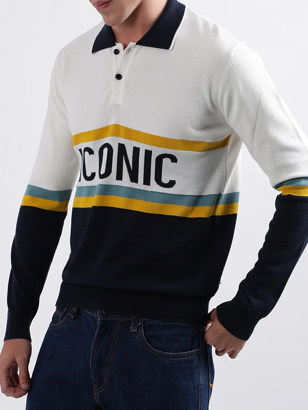 Iconic Men Multicolor Solid Polo Sweater