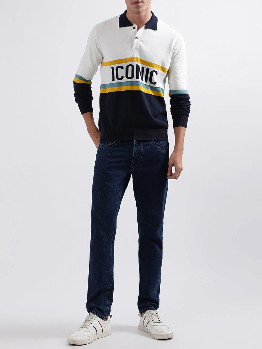 Iconic Men Multicolor Solid Polo Sweater