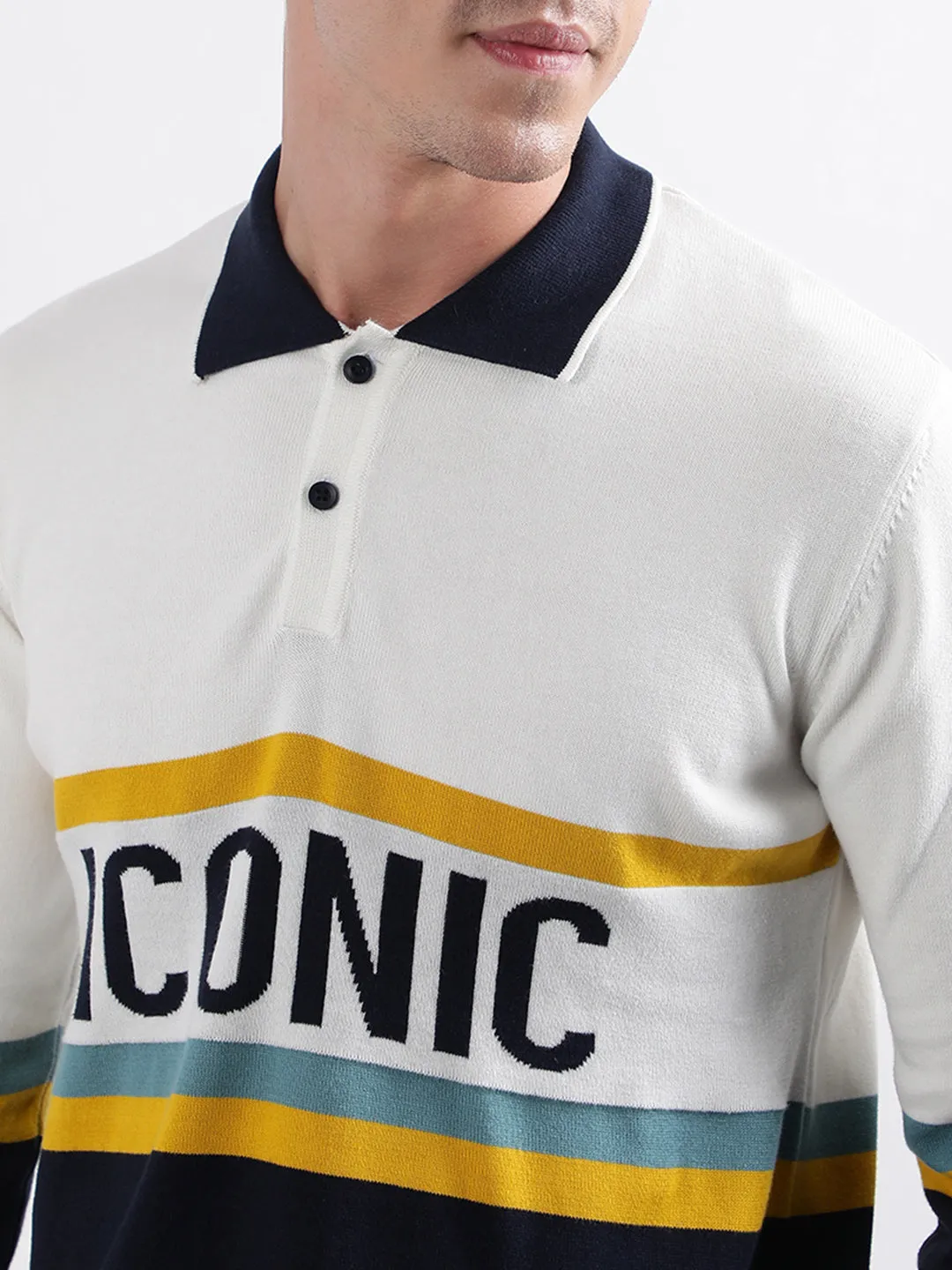 Iconic Men Multicolor Solid Polo Sweater