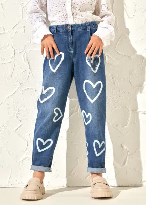 Kendal Heart Print Mom Fit Jeans