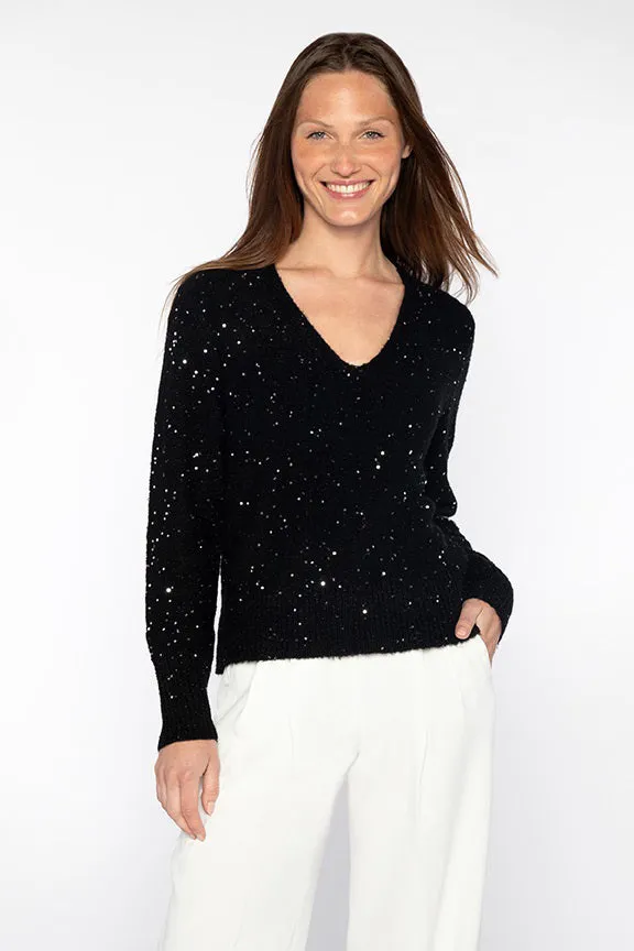 KINROSS CASHMERE - SEQUIN VEE NECK PULLOVER