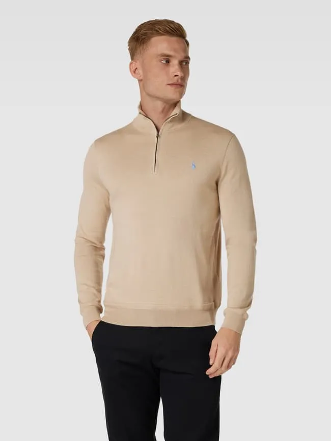 Knitted sweater with Polo Ralph Lauren logo embroidery, beige