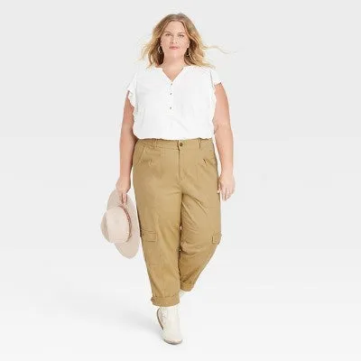 Knox Rose Womens Plus Mid Rise Casual Fit Ankle Cargo Pants Lightweight