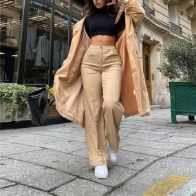 LANFUBEISI Summer High Waist Cargo Pants for Women Oversized Office Plus Size Khaki Trousers Sexy Vintage Capris Pants Sexy Sweatpants