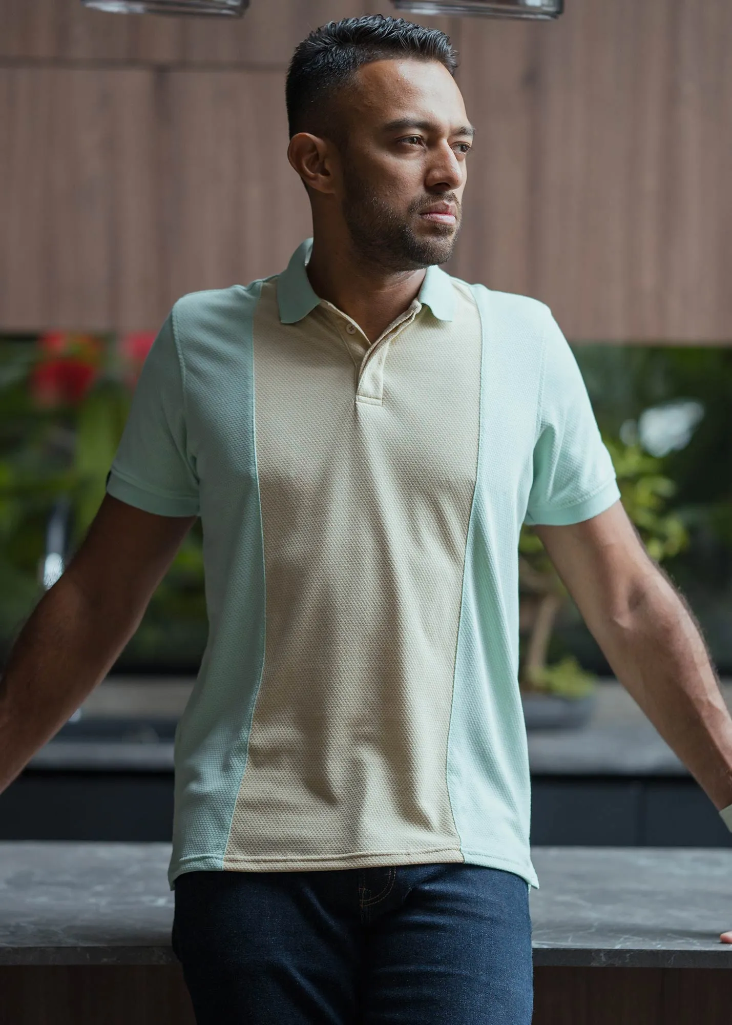 LCY | Tri-tone Pop-corn Knit Polo