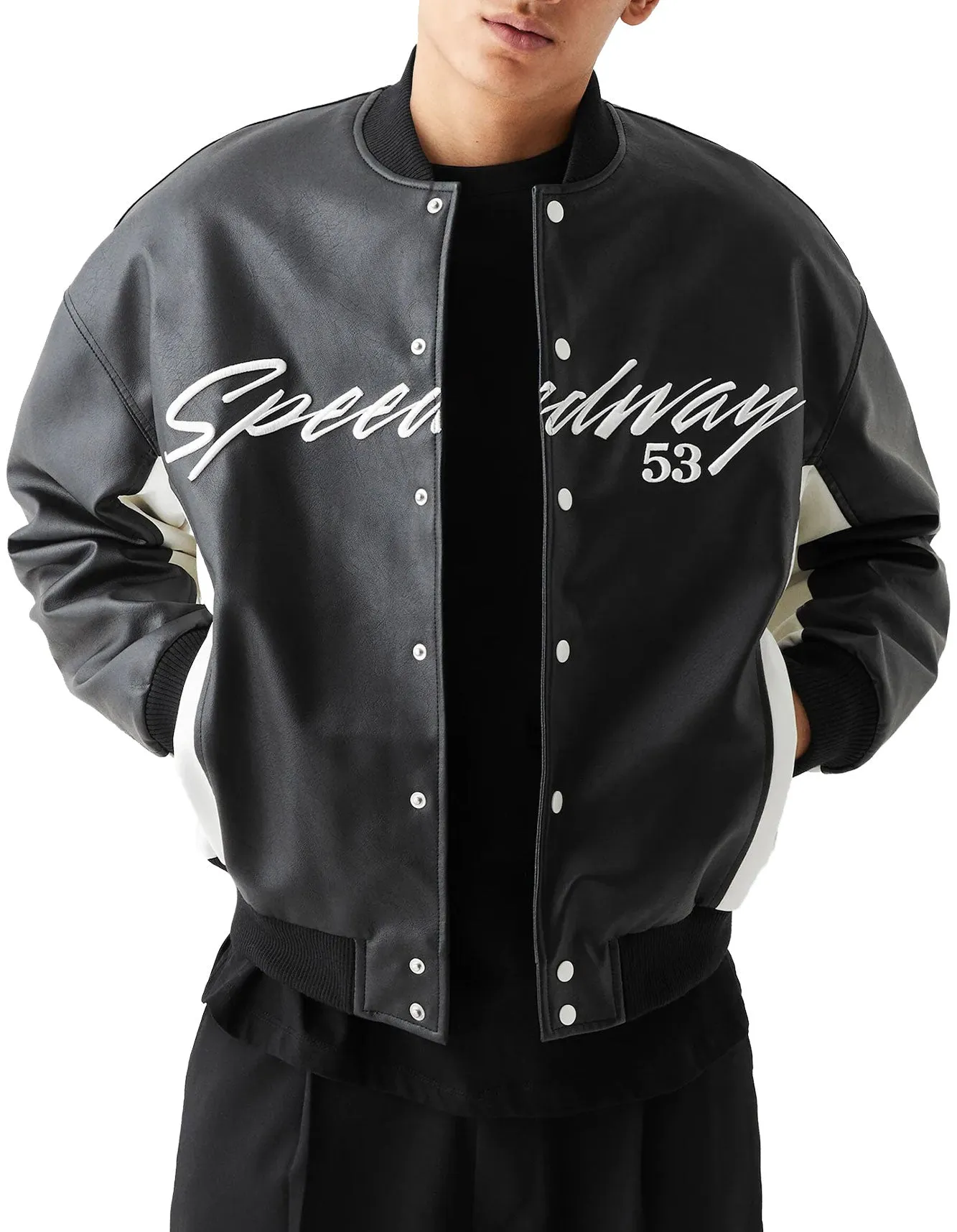 Leather Embroidered Baseball Jacket