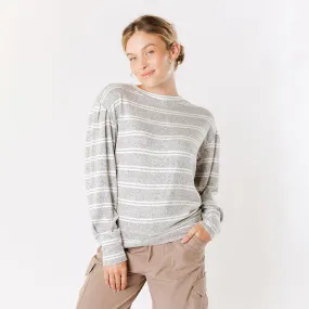 Long Sleeve Sweater, Grey and White Stripe