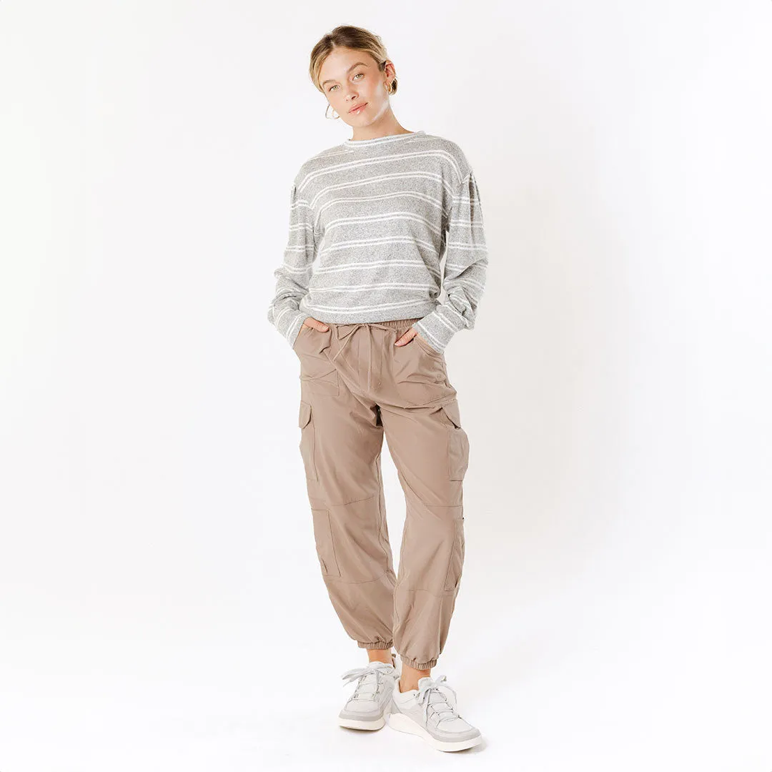 Long Sleeve Sweater, Grey and White Stripe