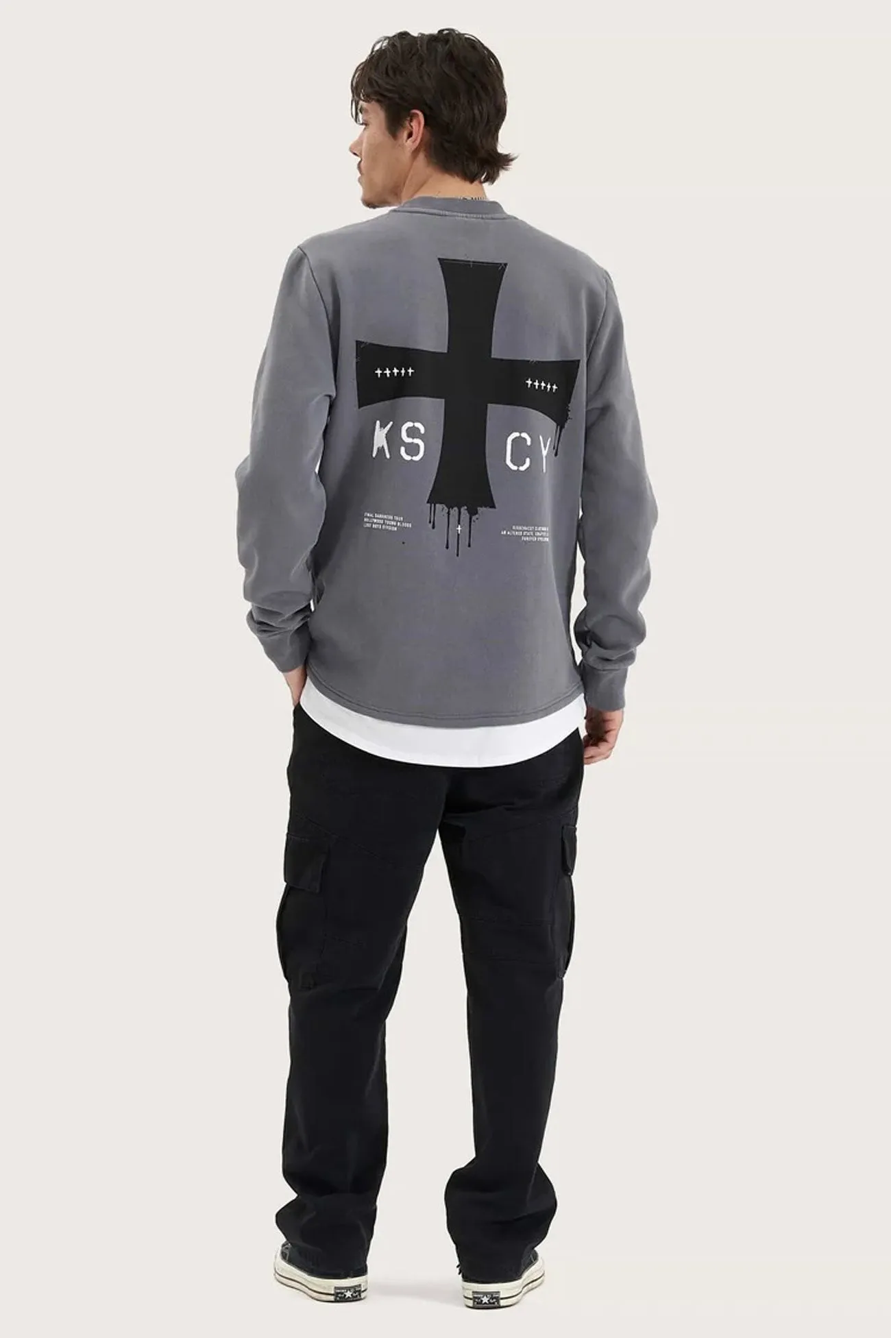 Lostland Heavy Layered Dual Curved Sweater Pigment Charcoal