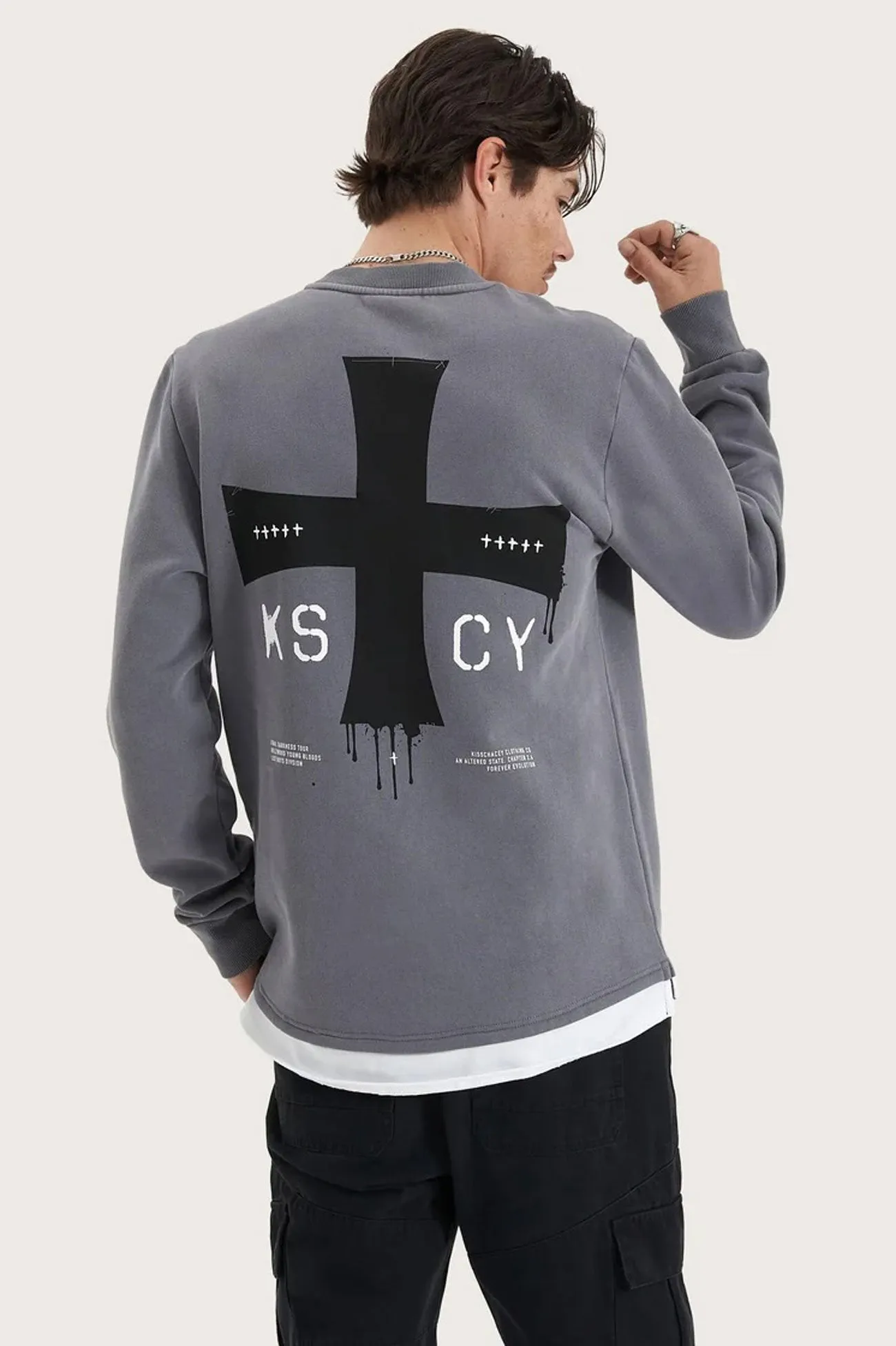 Lostland Heavy Layered Dual Curved Sweater Pigment Charcoal