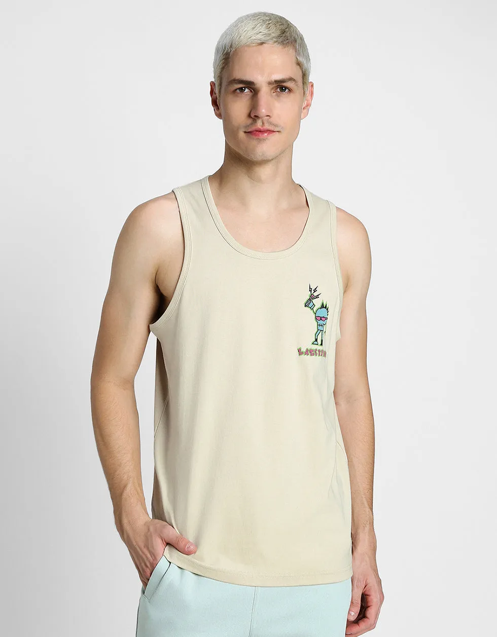 LT1970 Beige Printed Gym Vest