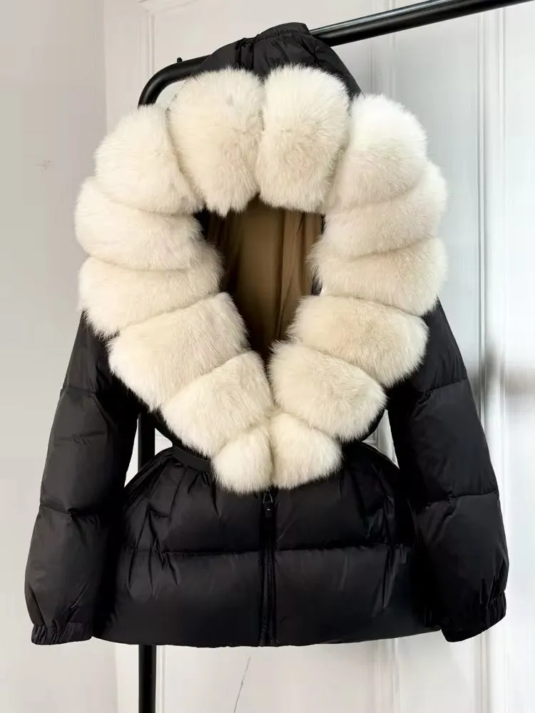 Luxury Women's Duck Down Jacket with Natural Fur - Ultimate Winter Warmth