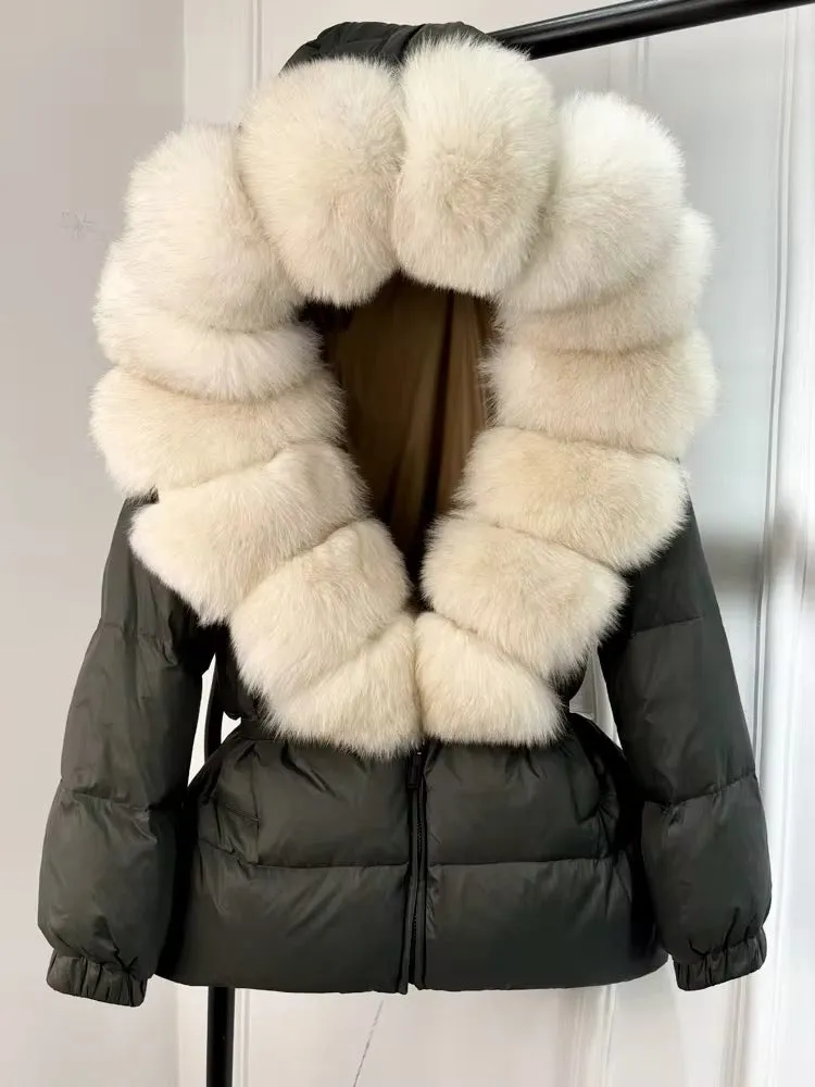 Luxury Women's Duck Down Jacket with Natural Fur - Ultimate Winter Warmth