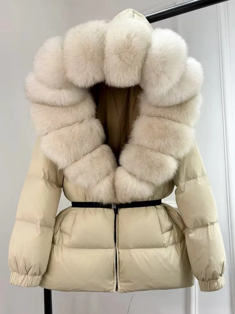 Luxury Women's Duck Down Jacket with Natural Fur - Ultimate Winter Warmth