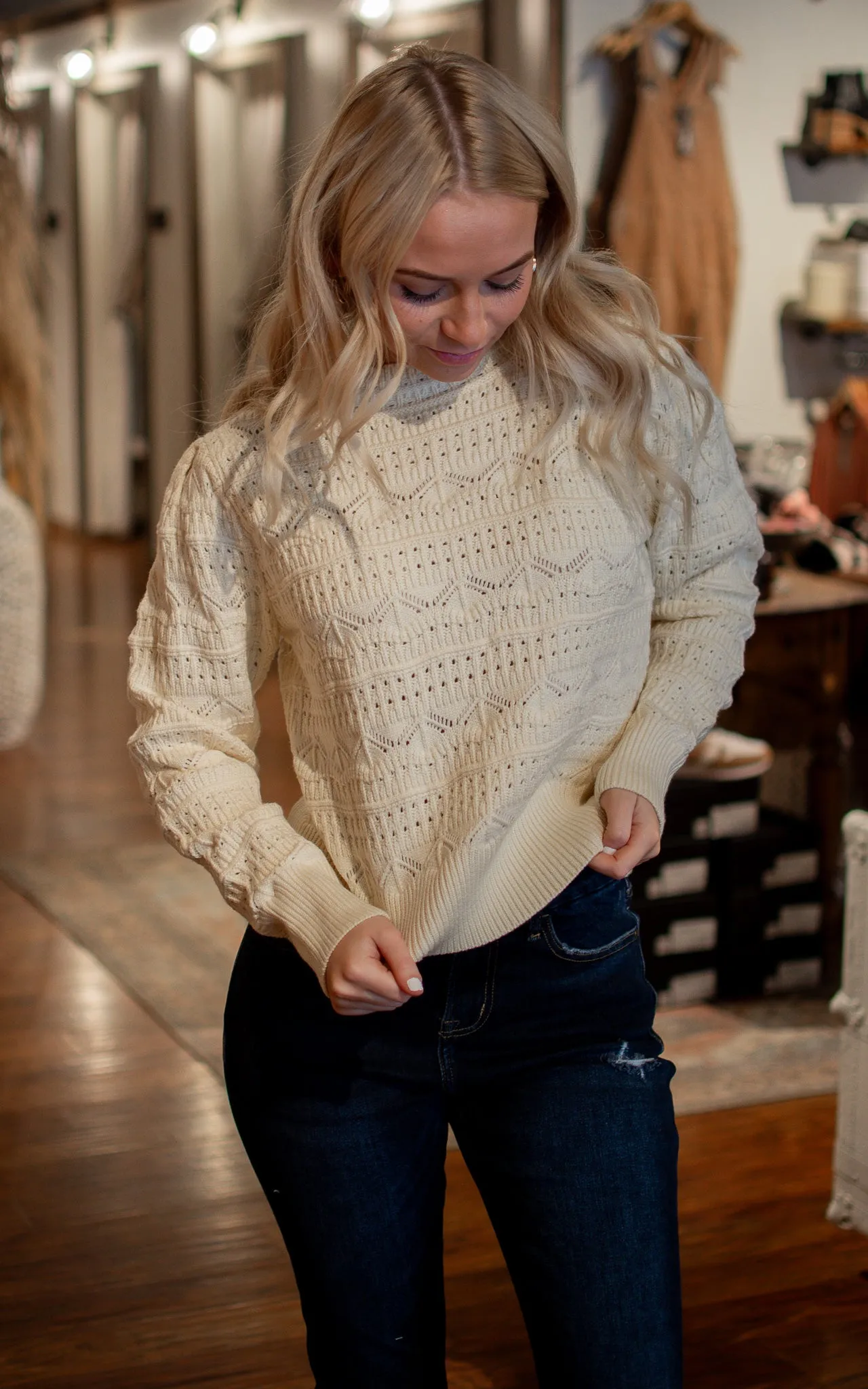 Marshmallow Pointelle Sweater