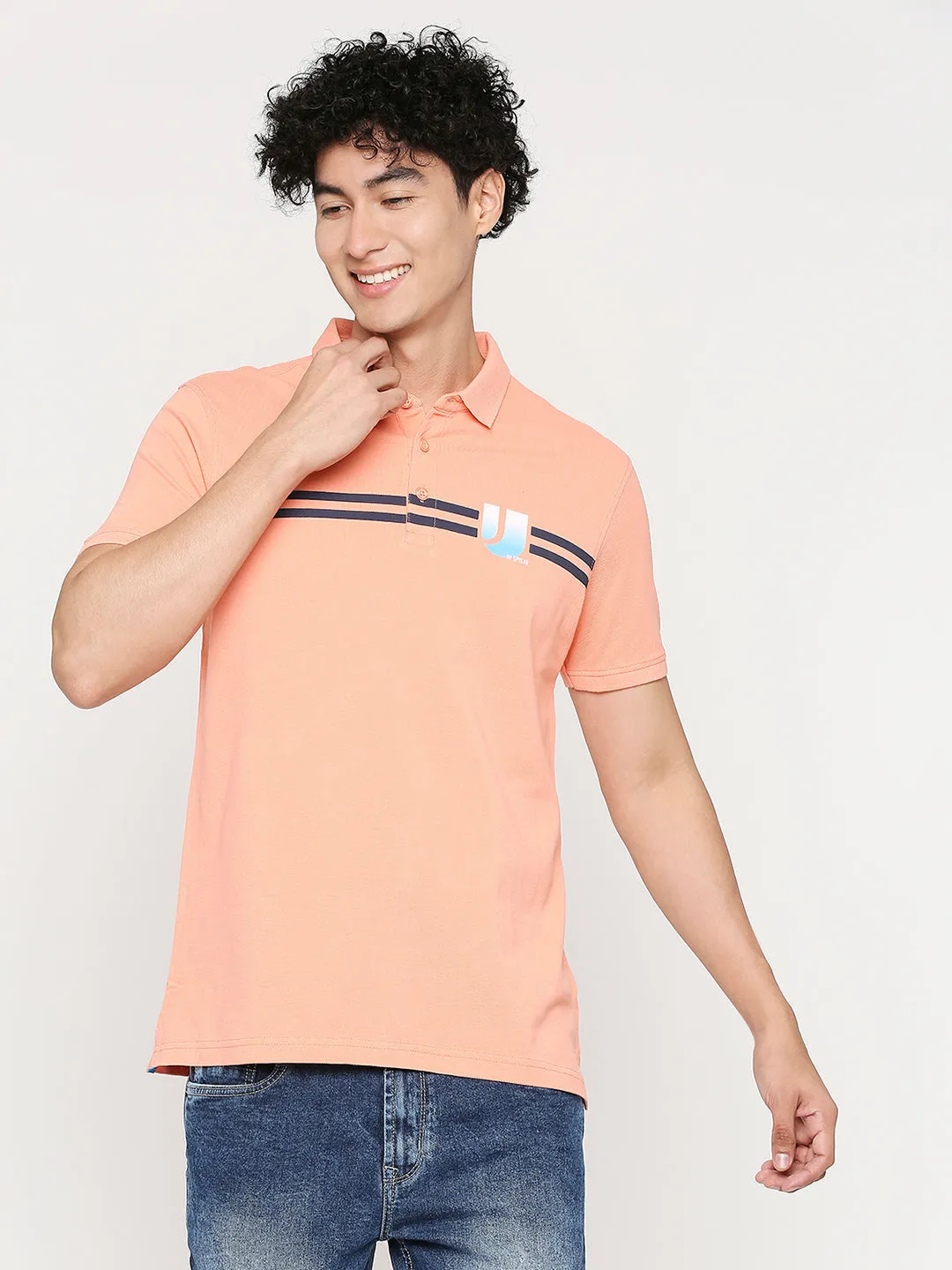 Men Premium Cotton Peach Polo T-Shirt - Underjeans By Spykar