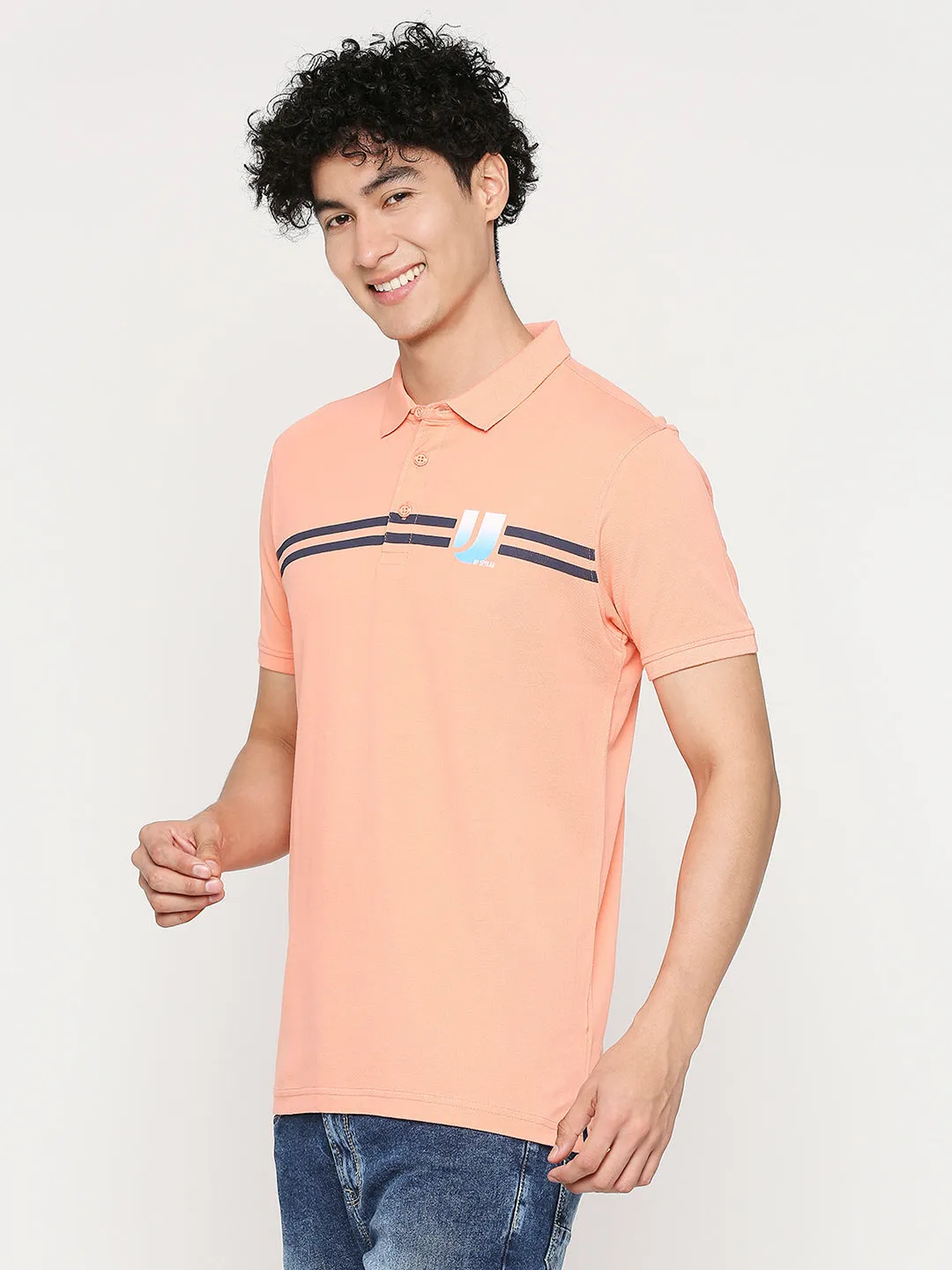 Men Premium Cotton Peach Polo T-Shirt - Underjeans By Spykar