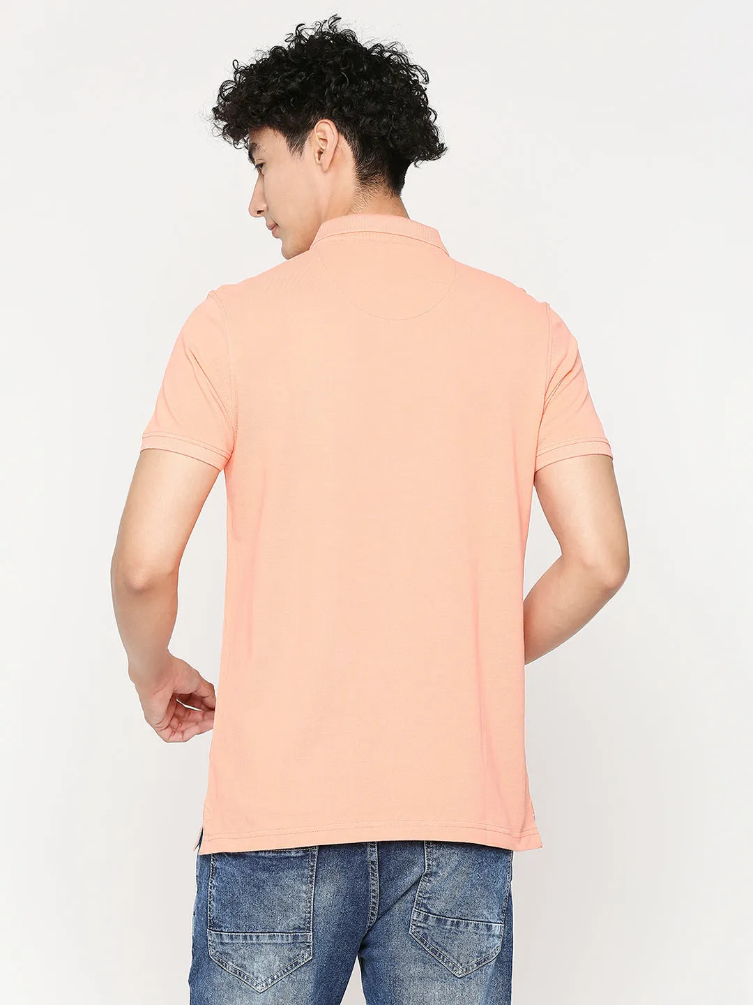 Men Premium Cotton Peach Polo T-Shirt - Underjeans By Spykar