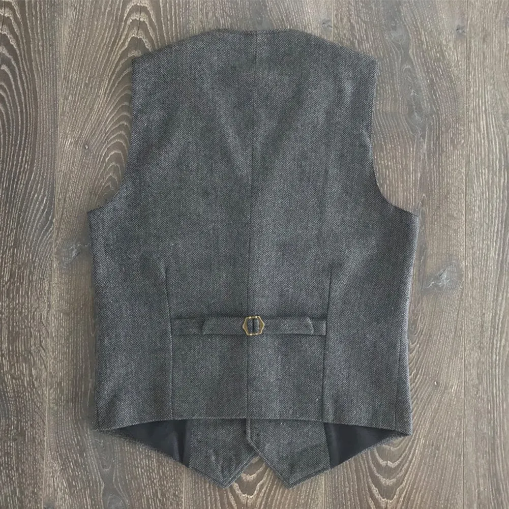 Men's Casual Suit Vest Herringbone V Neck Waistcoat