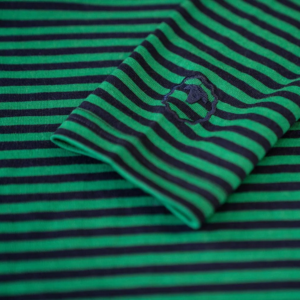 Mens Merino 180 Long Sleeve Crew (Mini Stripe Navy/Green)