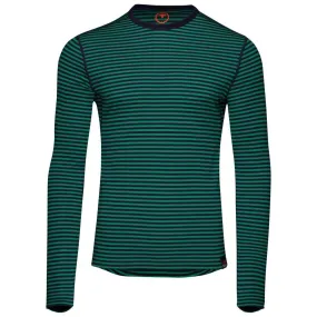 Mens Merino 180 Long Sleeve Crew (Mini Stripe Navy/Green)