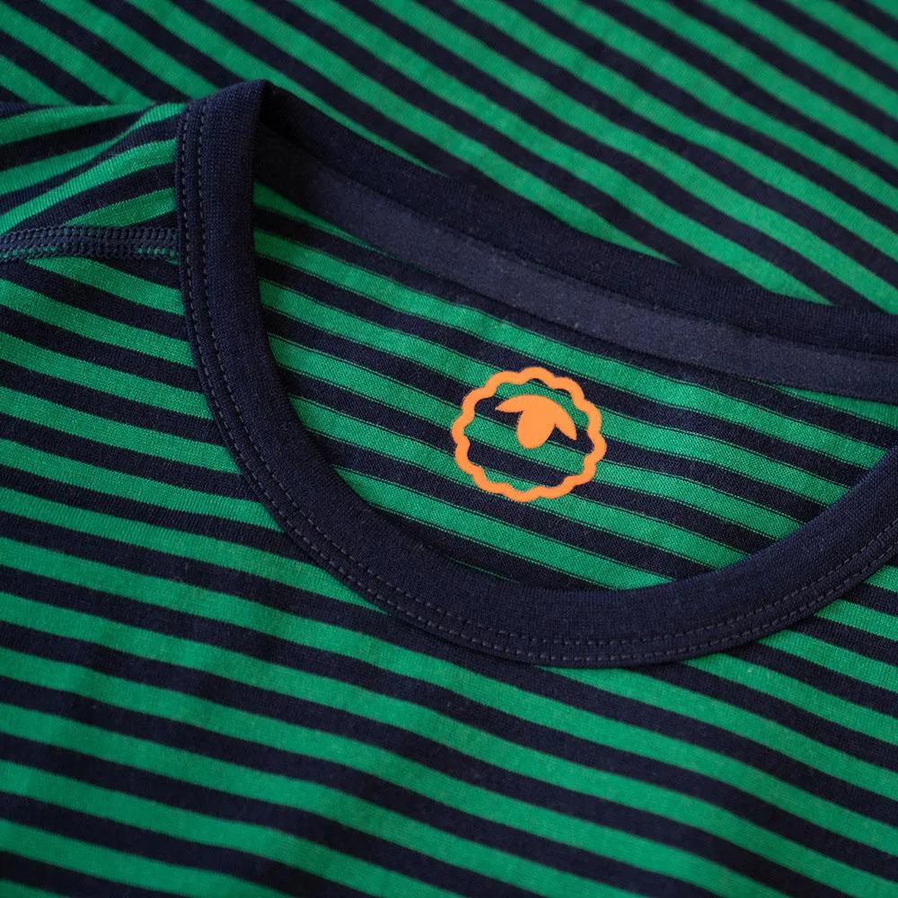 Mens Merino 180 Long Sleeve Crew (Mini Stripe Navy/Green)