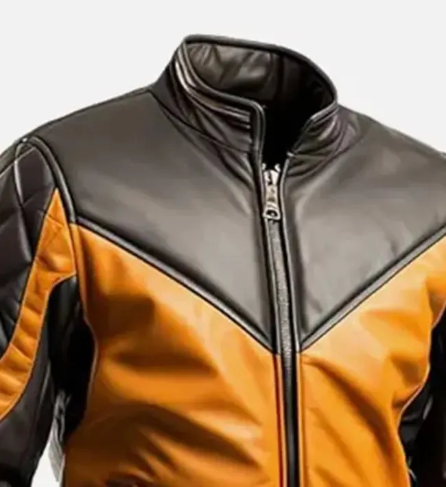 Men's Mustard Black Biker Leather Jacket