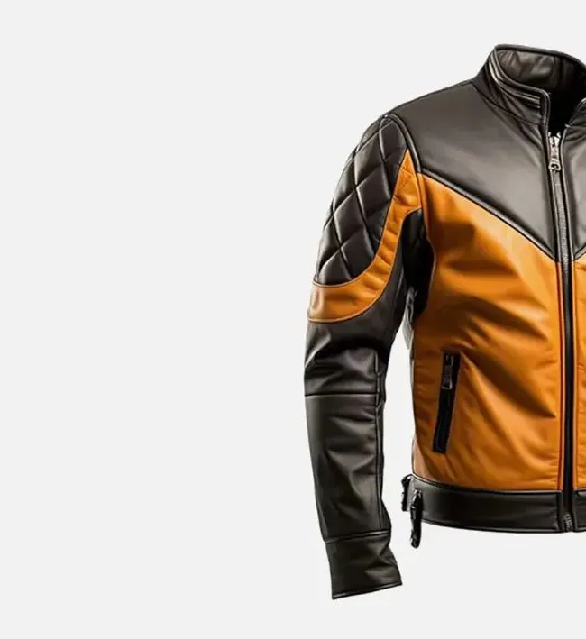 Men's Mustard Black Biker Leather Jacket