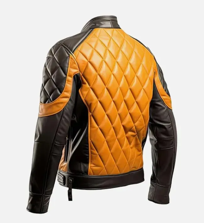 Men's Mustard Black Biker Leather Jacket