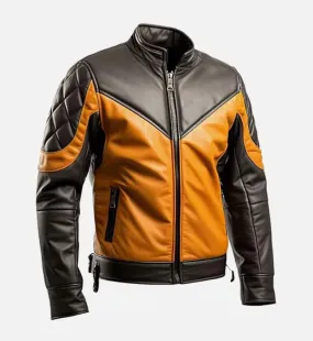 Men's Mustard Black Biker Leather Jacket