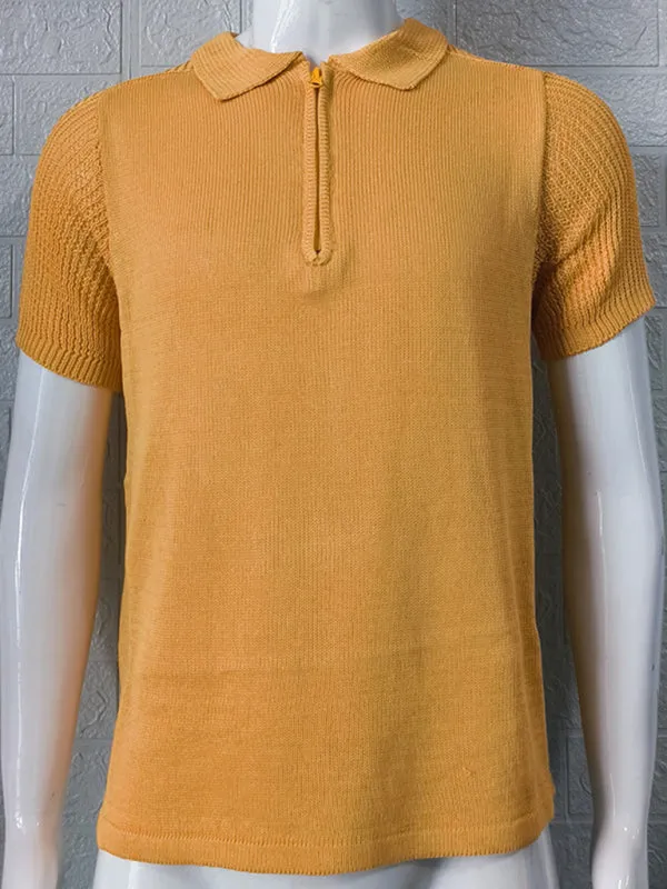 Men's new knitted sweater slim fit polo collar short-sleeved top