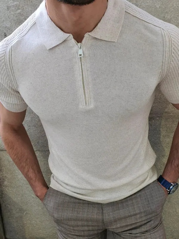 Men's new knitted sweater slim fit polo collar short-sleeved top