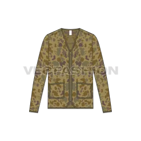 Mens Oversized Camo Cardigan Vector Sketch