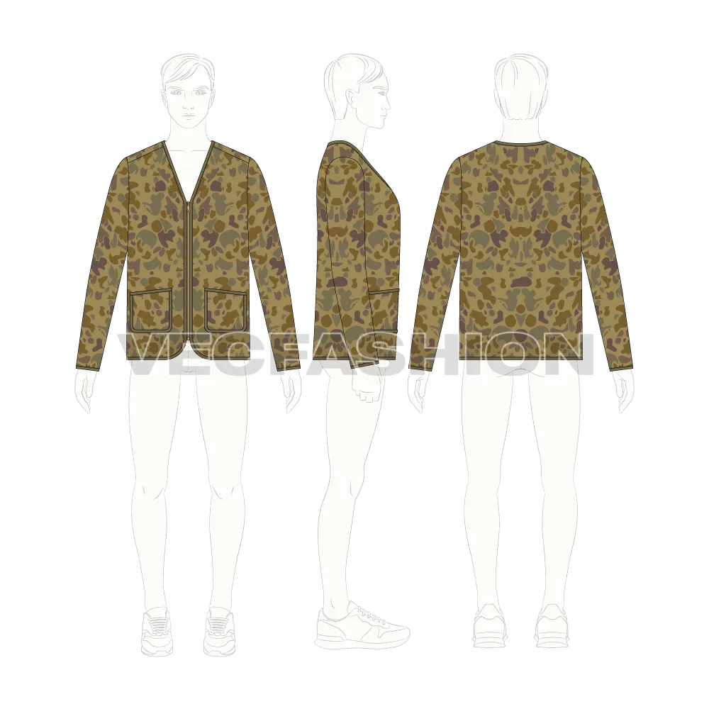 Mens Oversized Camo Cardigan Vector Sketch