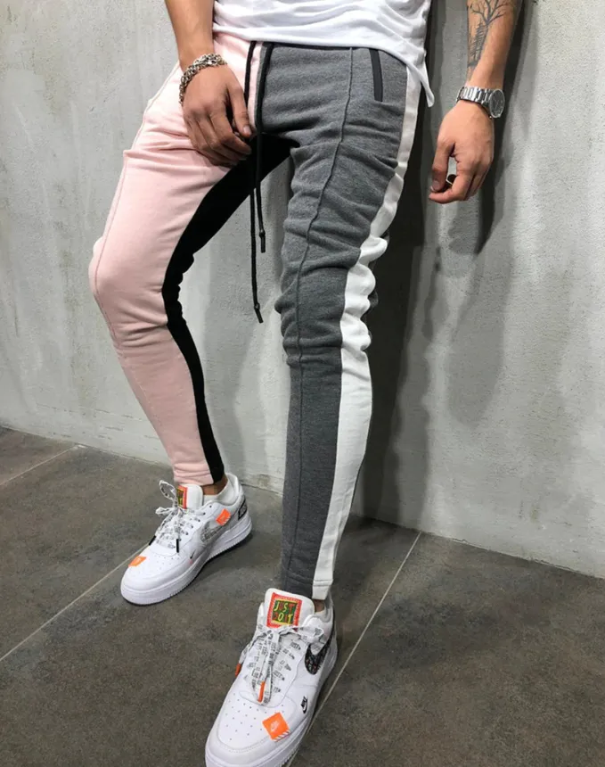 Mens Slim Fit Sweatpants Drawstring Striped