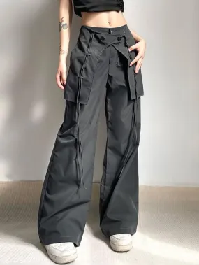 Mid Waist Plain Flared Cargo Pants