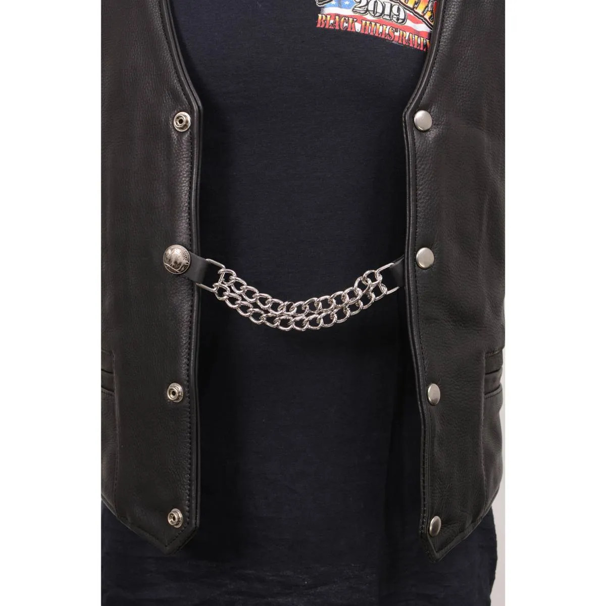 Milwaukee Leather 5 Cent Buffalo Medallion Vest Extender - Double Chrome Chains Genuine Leather 8.5" Extension MLA1043-Single