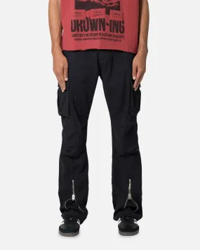 MNML Front Zip Flare Cargo Pants Black