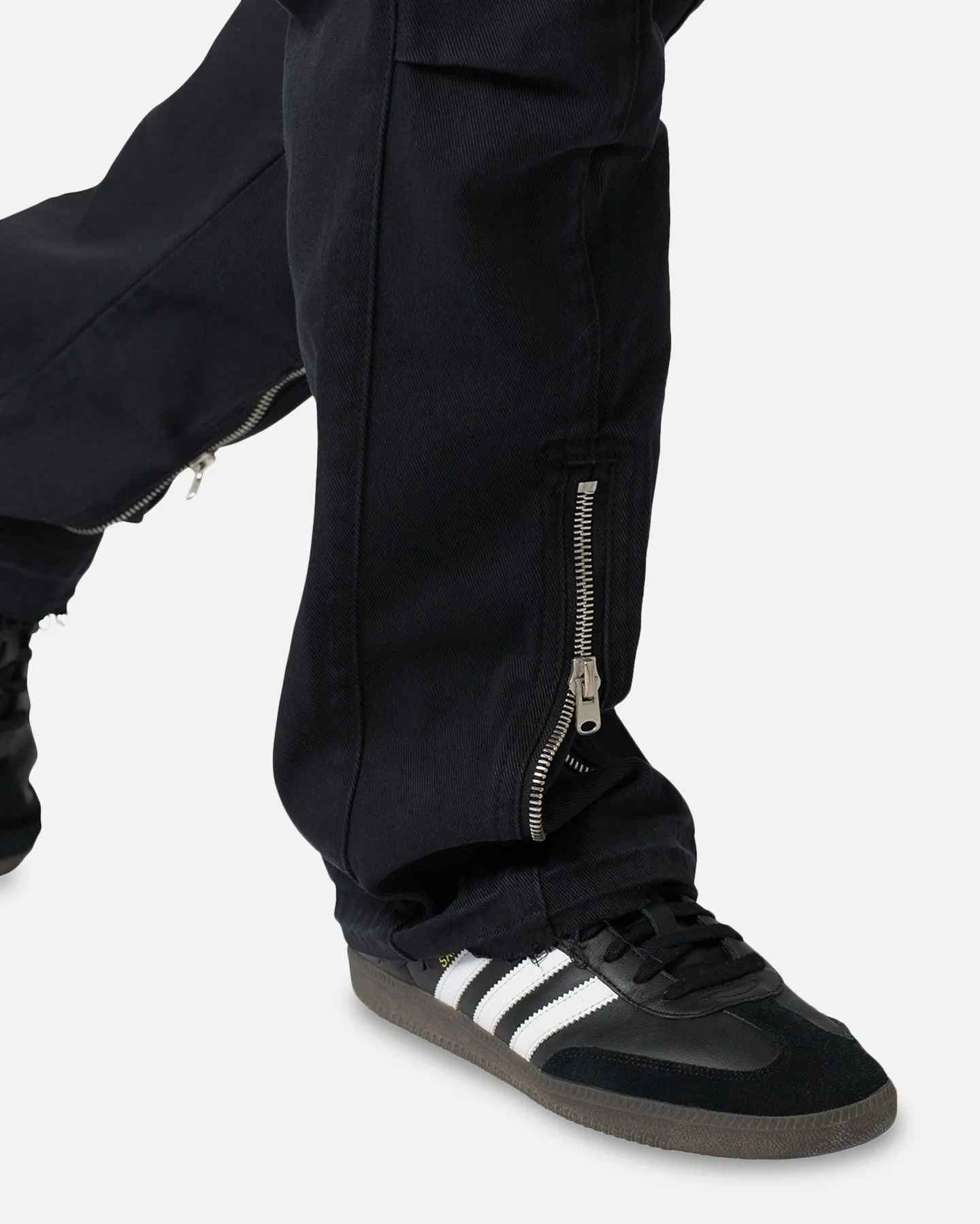 MNML Front Zip Flare Cargo Pants Black