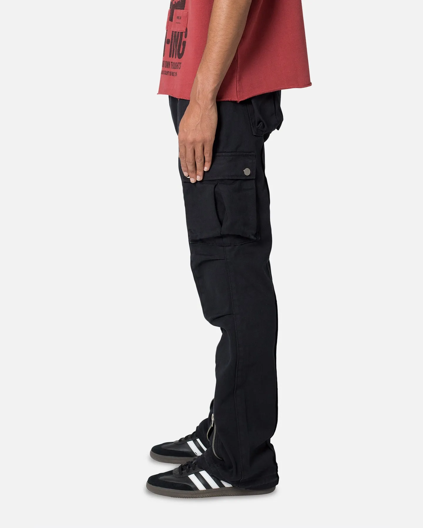 MNML Front Zip Flare Cargo Pants Black